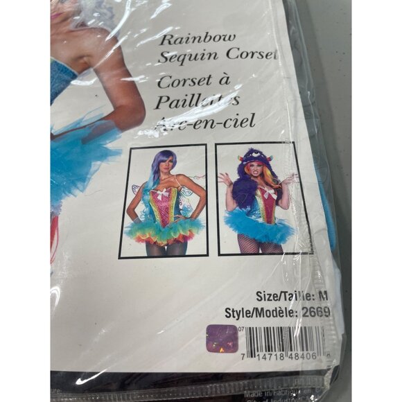 Rainbow Sequin Corset Size Medium Leg Avenue Multi Bow Accent Costume Tulle NEW - Picture 3 of 7